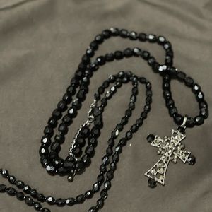 Extra Long Double Necklace with cross